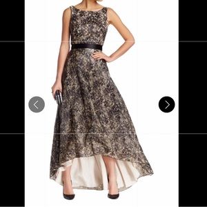NWOT black gold shimmer high low a-line formal dress gown ABS by Allen Schwartz